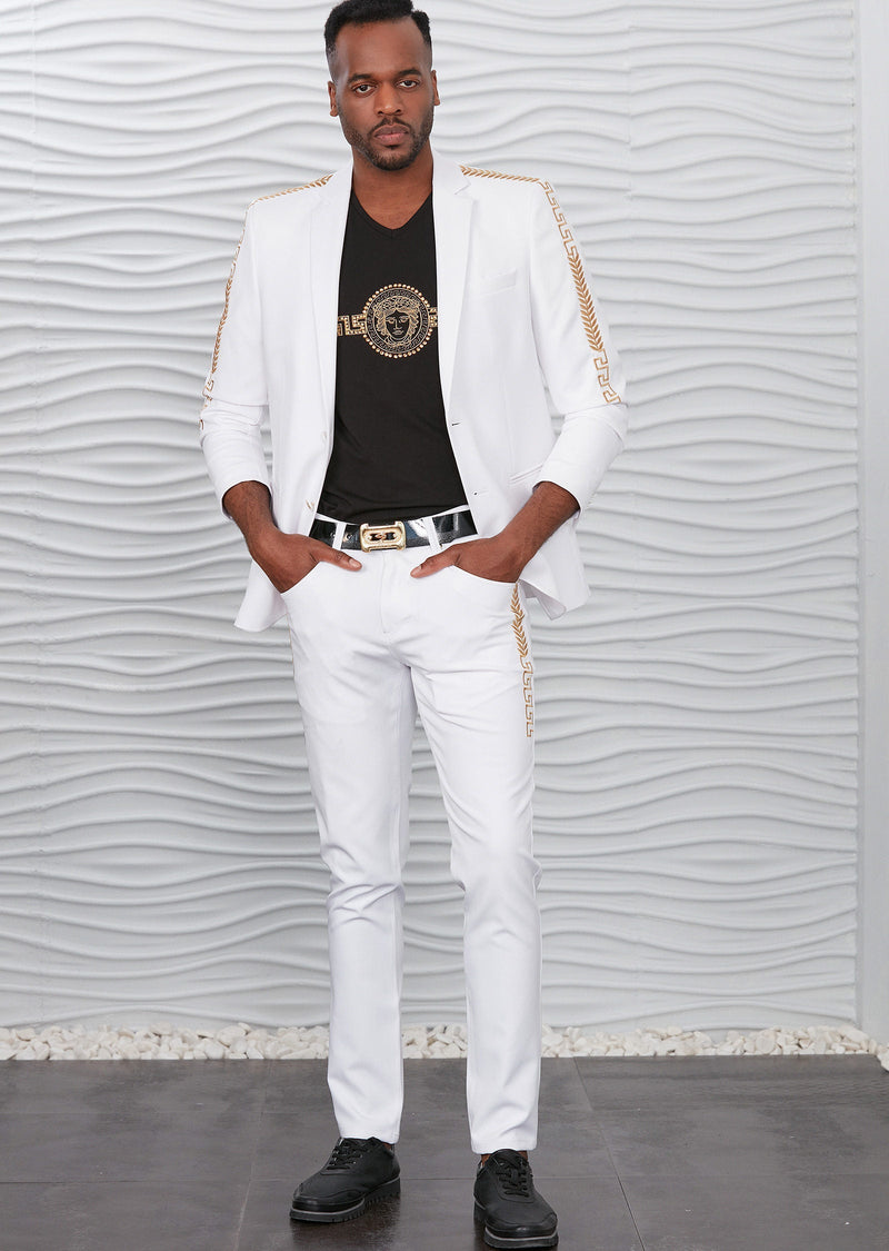 White Meander Embroidered Blazer