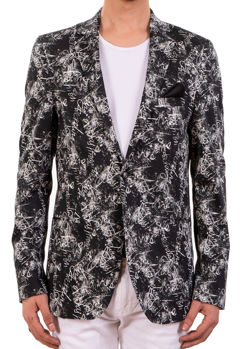 Black Signature Print 2-Pieces Suit