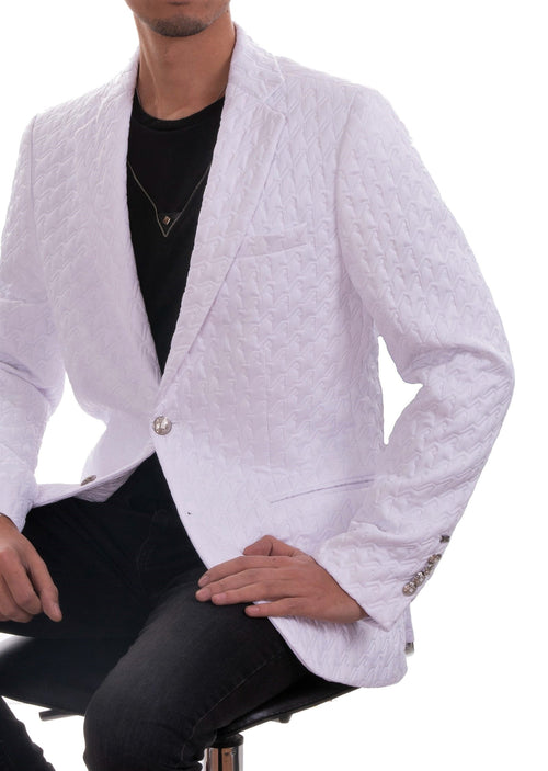 White Houndstooth Emboss Blazer