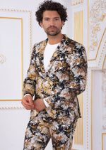 Brown Beige Floral Print 2-Pieces Suit