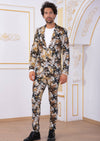 Brown Beige Floral Print 2-Pieces Suit