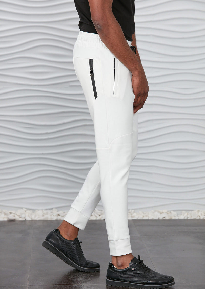 White Luxe Zipper Jogger Pants