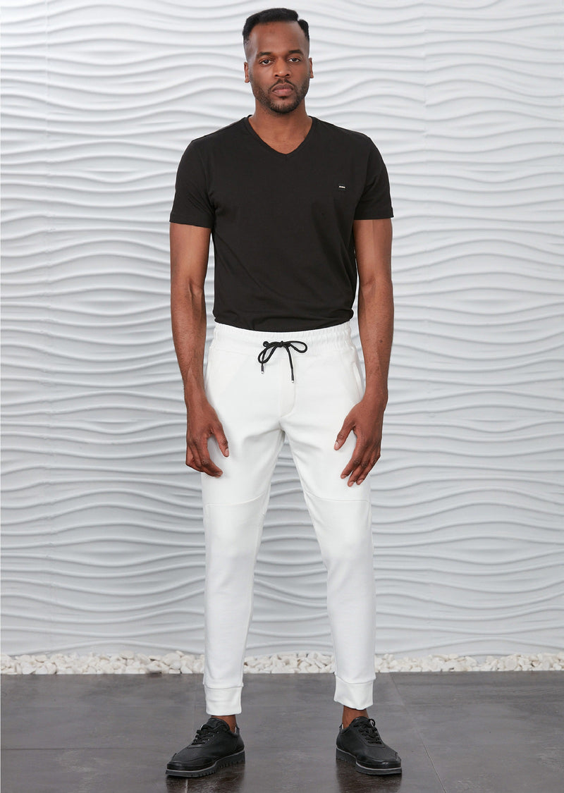 White Luxe Zipper Jogger Pants