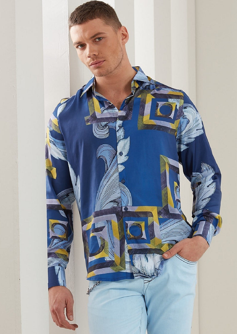 Blue Gold Silky Long Sleeve Shirt