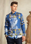 Blue Gold Silky Long Sleeve Shirt