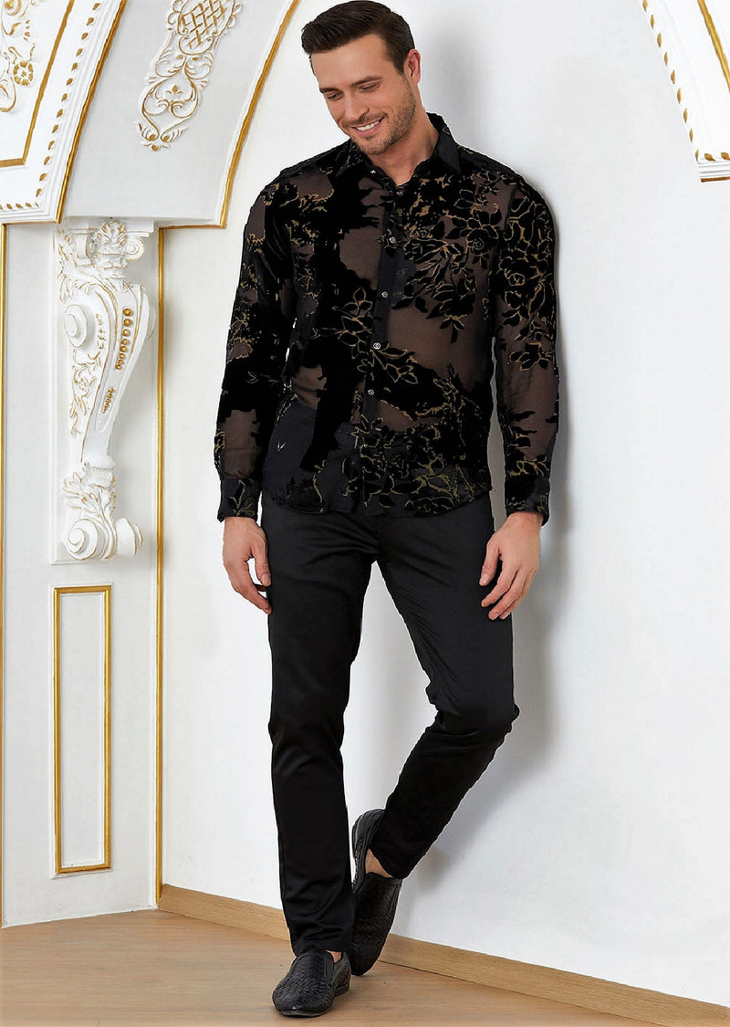 Black Gold Leaf Velvet Shirt