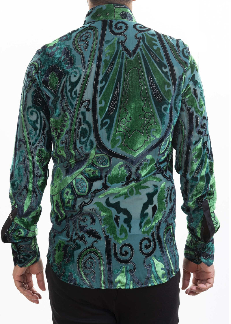 Green Motif Velvet Sheer Shirt