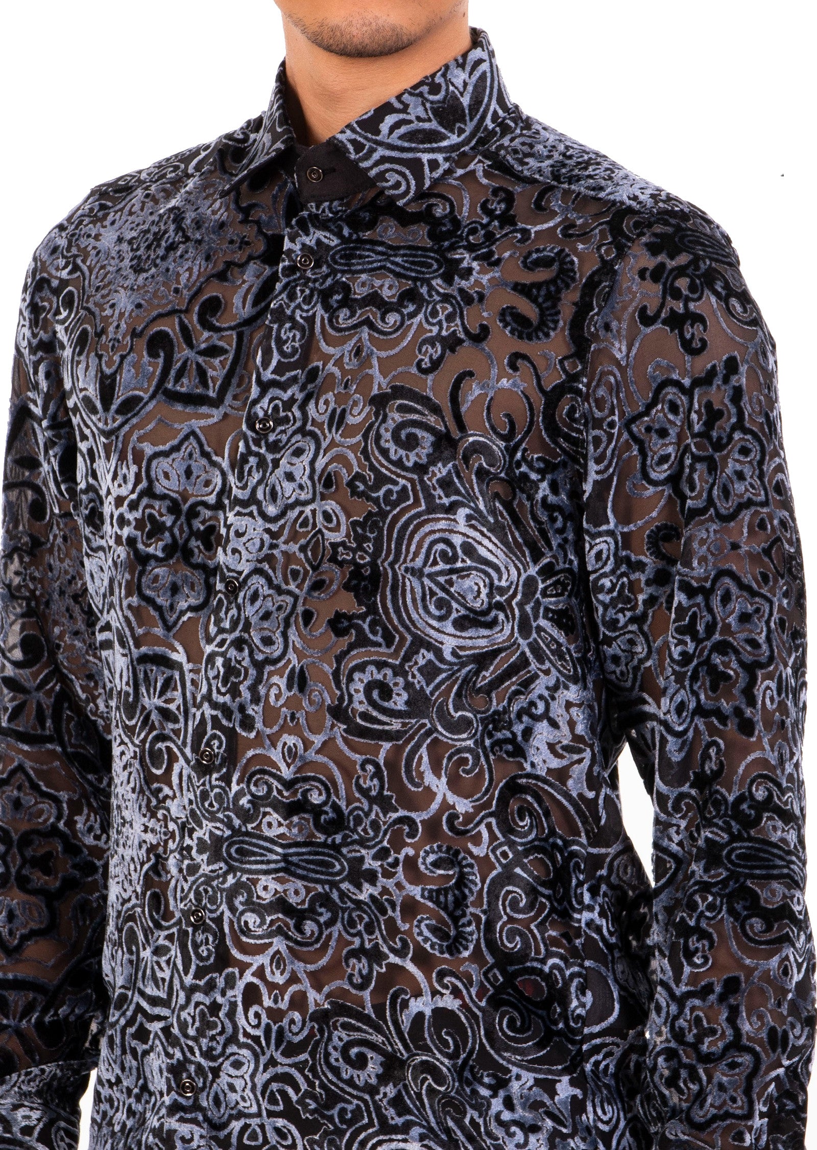 Gray Baroque Burnout Velvet Shirt – MONDO Menswear