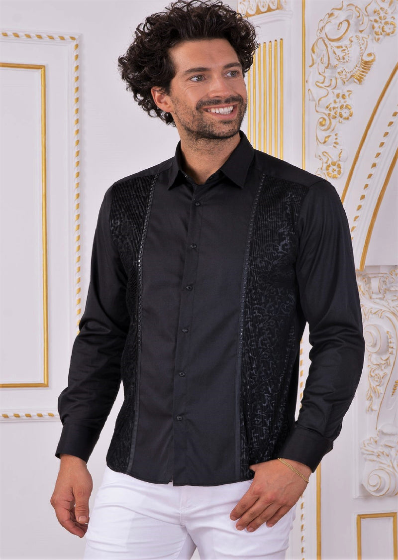 Black Paisley Studded Jacquard Shirt