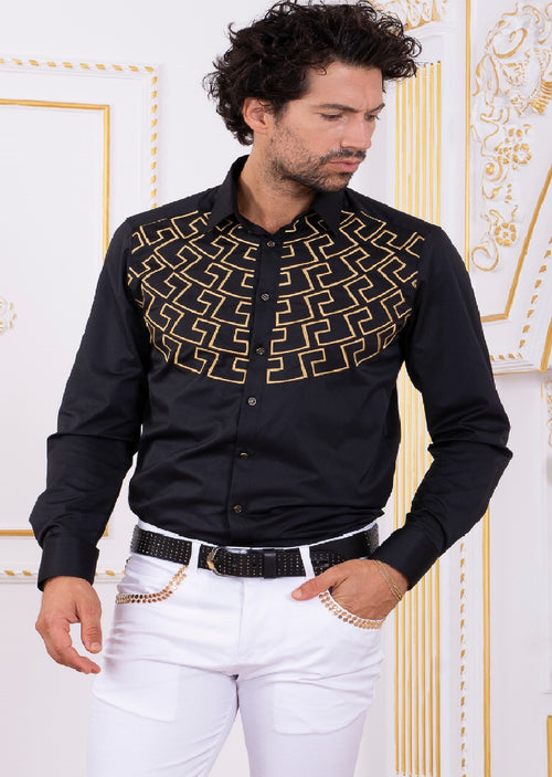 Black Gold Meander Embroidery Shirt