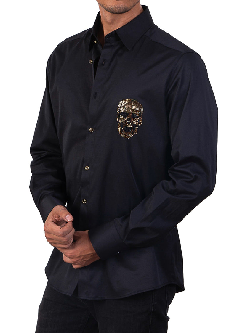 Black Gold Skull Rhinestone Shirt