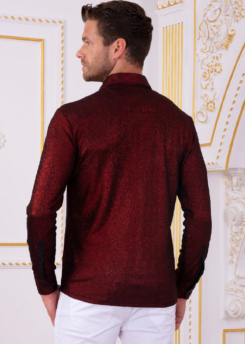 Burgundy Metallic Crackle Brocade Shirt