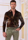 Brown Paisley Burnout Velvet Shirt