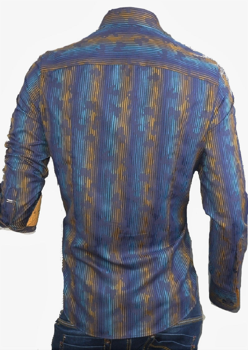 Blue Orange Jacquard Shirt