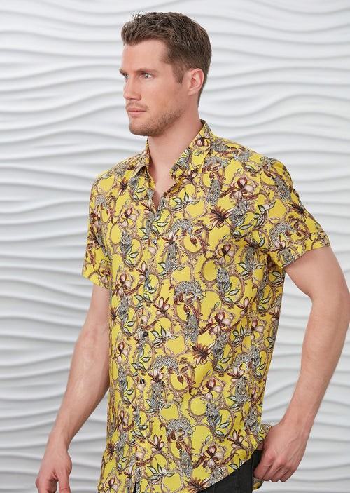 Yellow Leopard Floral Print Shirt