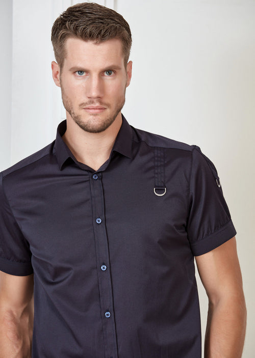 Navy Buckle Detailed Short Sleeve Shirt