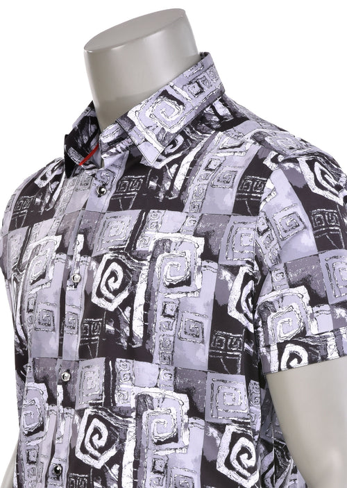 Black Gray "Meander" Print Shirt