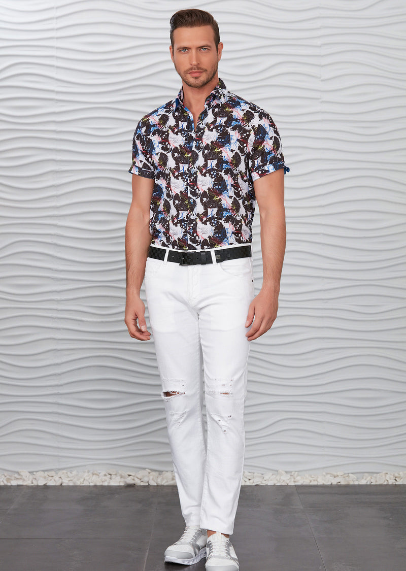 White Splash Floral Short Sleeve Shirt – MONDO Menswear