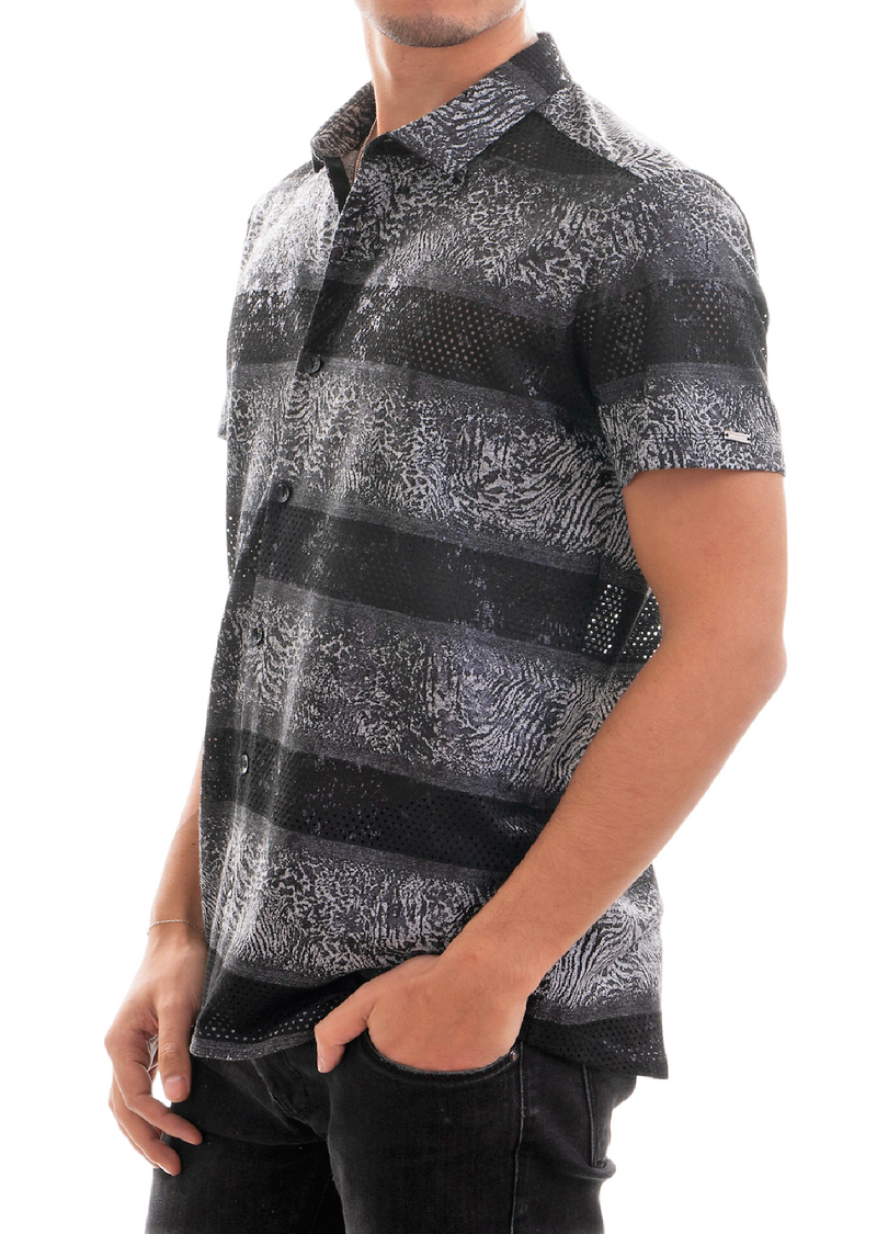 Black Foil Knit Short Sleeve Shirt