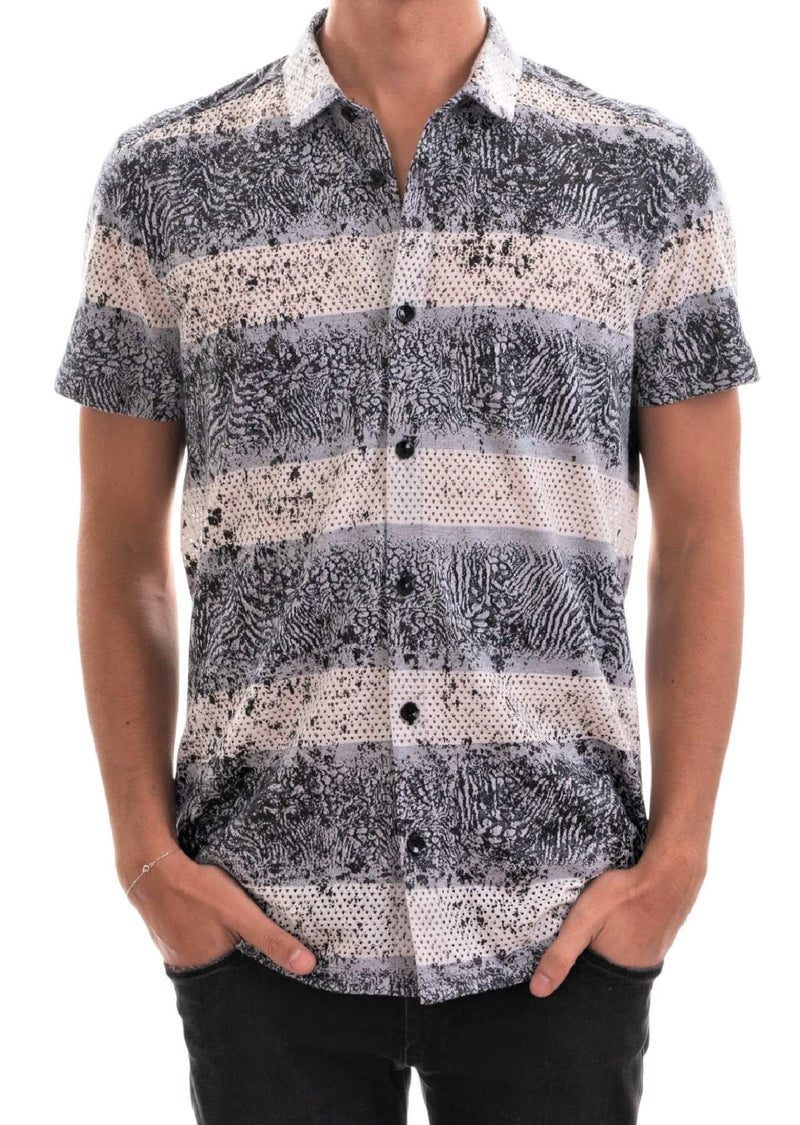 Gray Foil Knit Short Sleeve Shirt