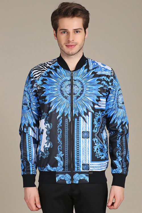 Blue "Sun" Print Bomber Jacket