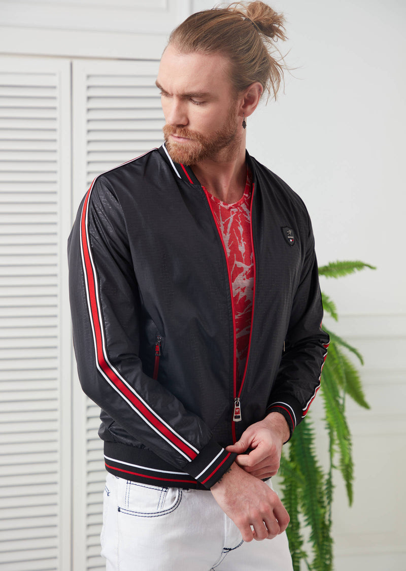 Black Print Detailed Bomber Jacket