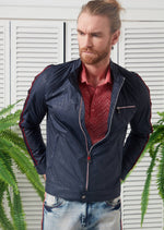 Navy Side Ribbon Bomber Jacket