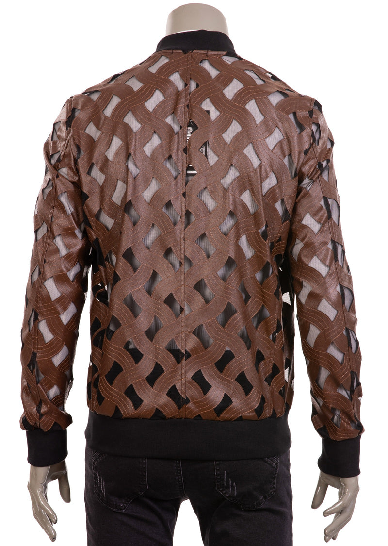 Brown Faux Leather Mesh Jacket