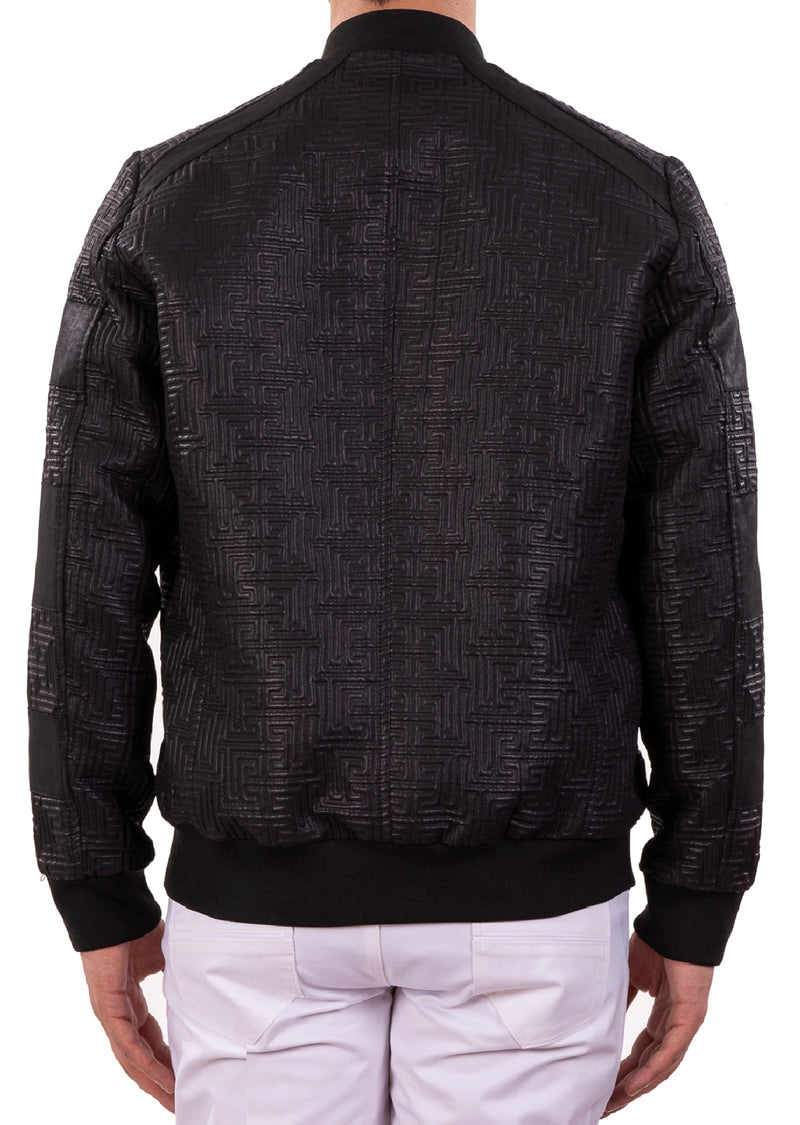 Black Meander Bomber Jacquard Jacket