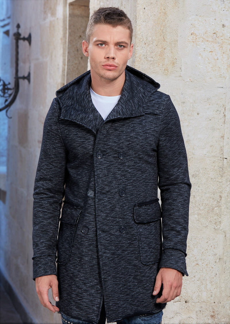 Black Gray Two-Tone Hooded Cardigan