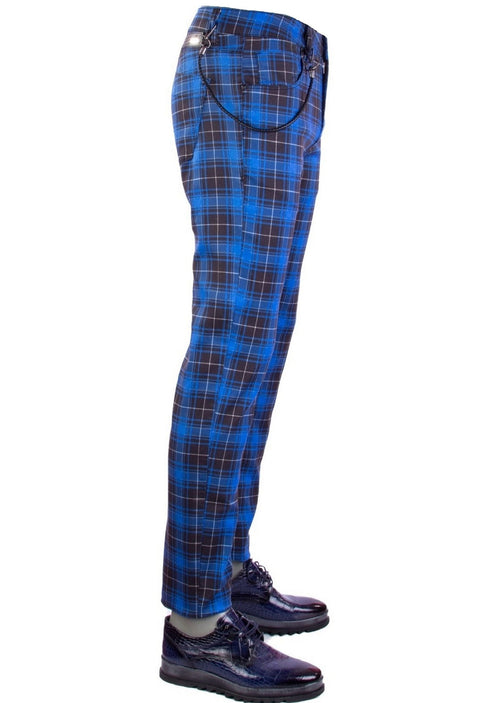 Blue "Kennedy" Plaid Stretch Pants