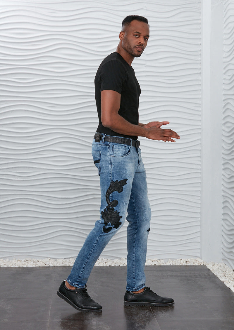 Blue Laser Baroque Motif Jeans