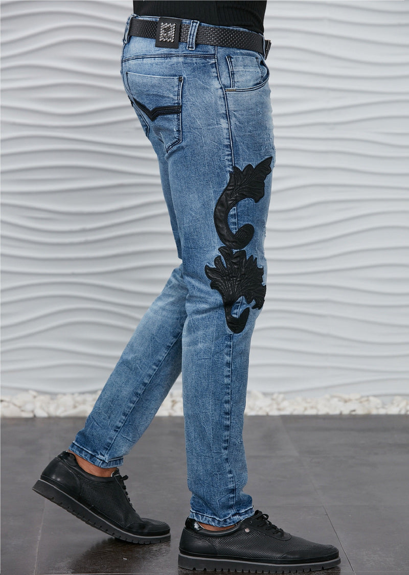 Blue Laser Baroque Motif Jeans