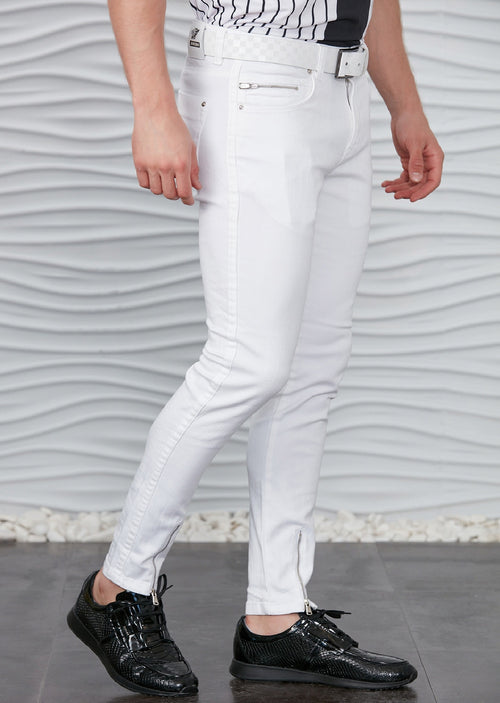 White Ankle Zipper Jeans