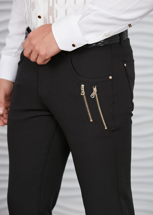 Black Gold Vertical Zipper Pants