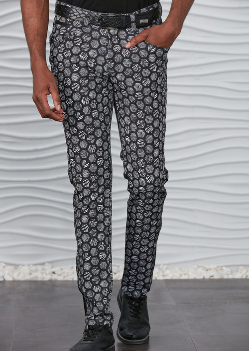 Black Hexagon Print Pants