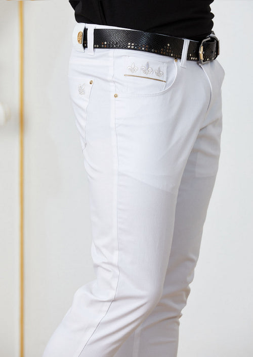 White "Fleur De Lis" Tech Pants