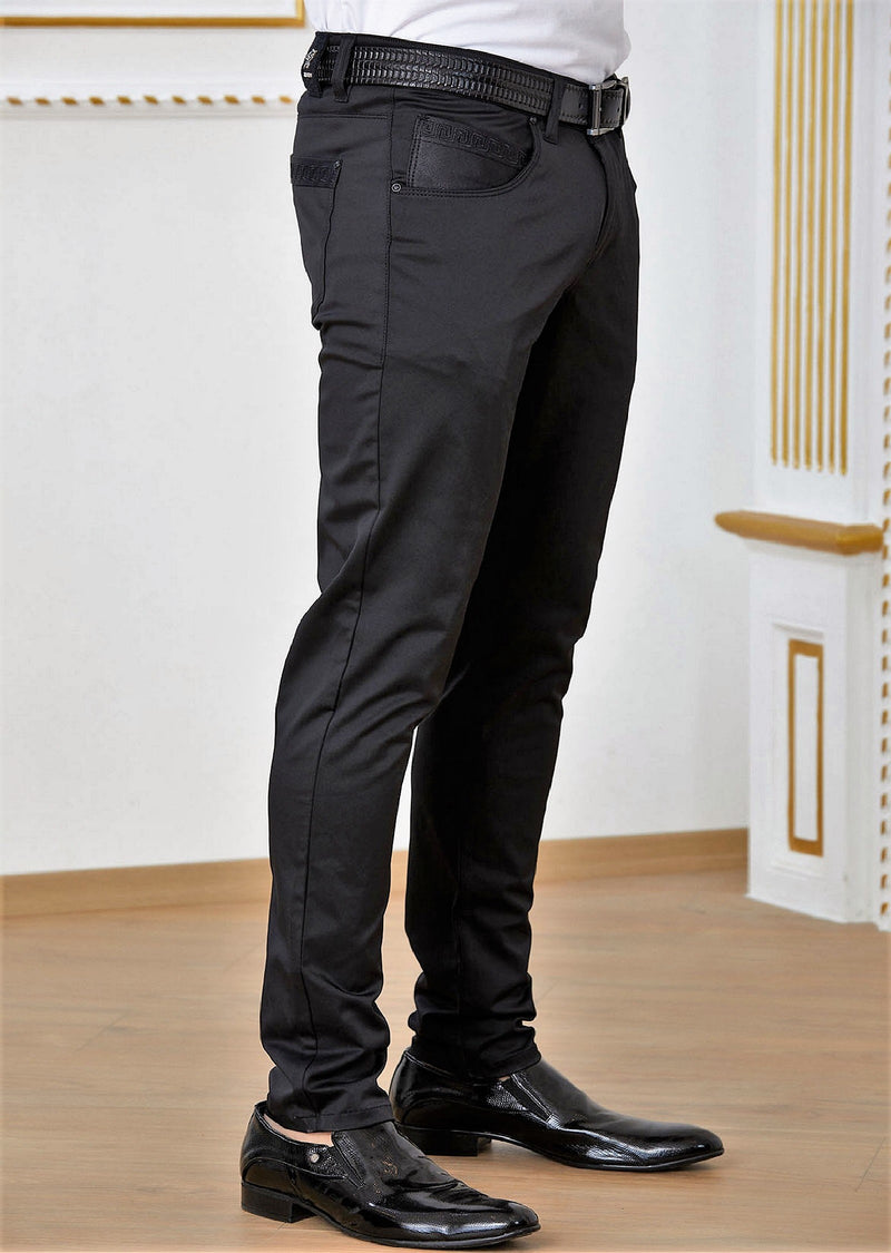 Black Meander Embroidery Pants