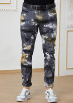 Black Yellow Cloud Tie-Dye Jeans