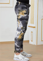 Black Yellow Cloud Tie-Dye Jeans