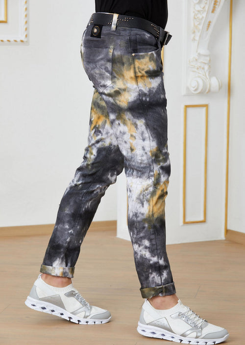 Black Yellow Cloud Tie-Dye Jeans