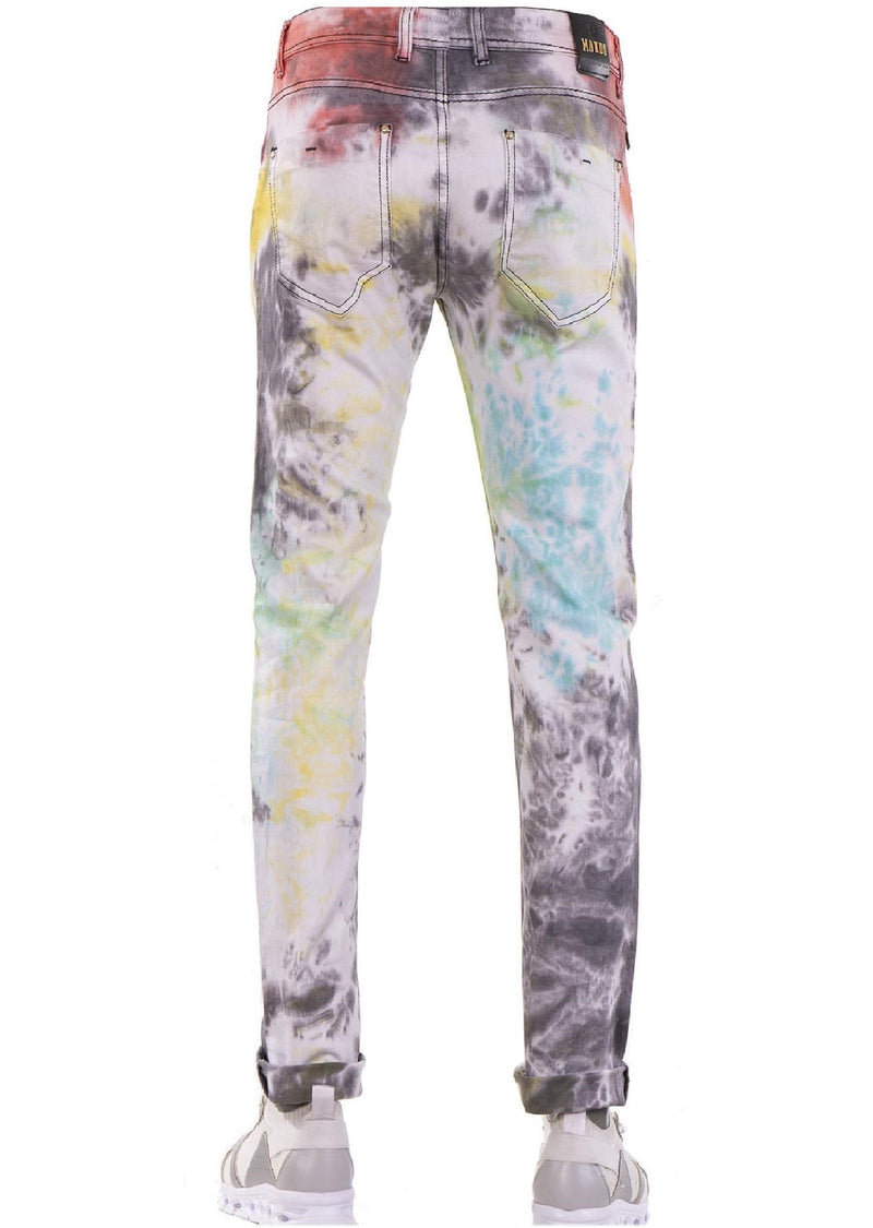 White Green Cloud Tie-Dye Jeans