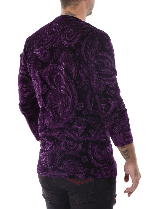 Purple Paisley Embossed Velour Sweater