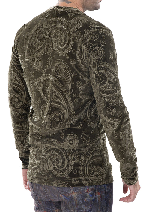 Green Paisley Embossed Velour Sweater