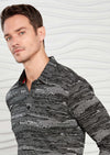 Gray Marled Knit Long Sleeve Polo