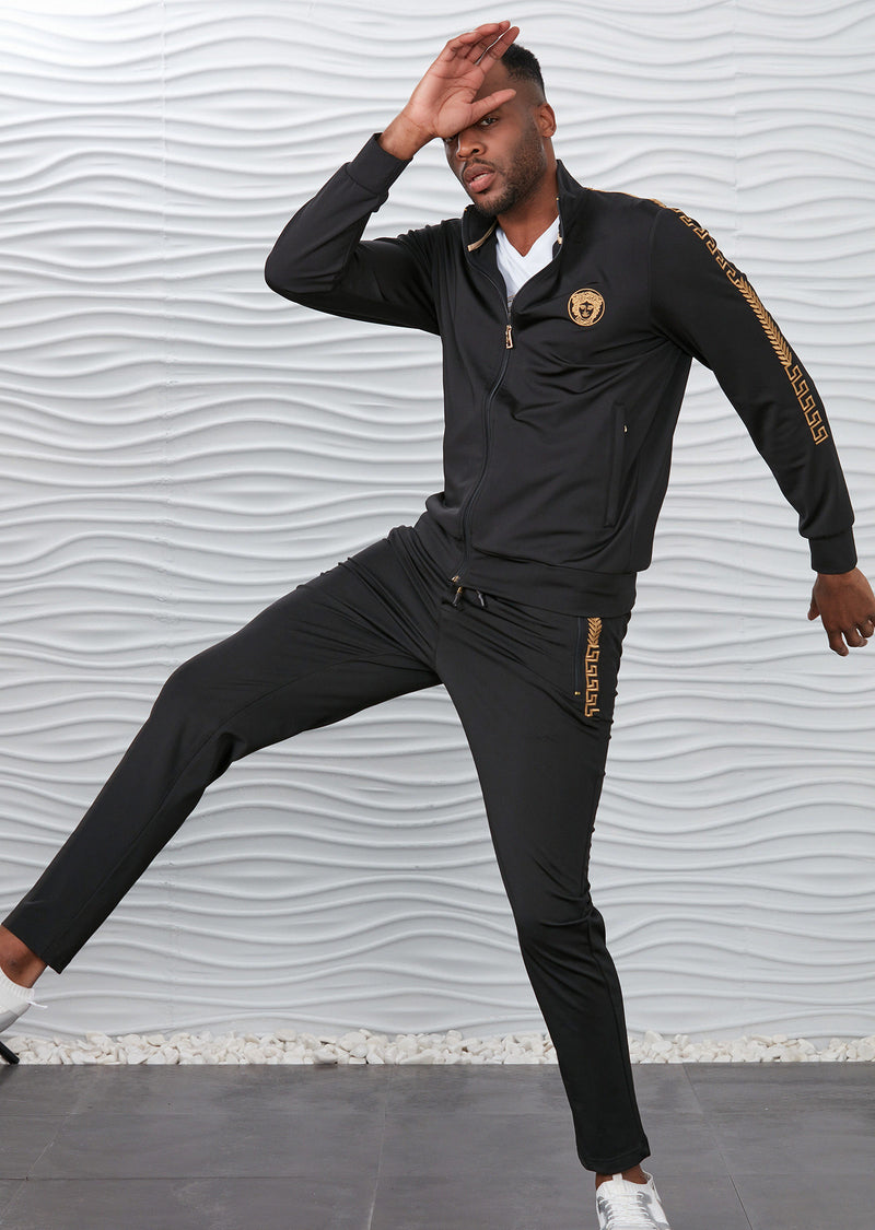 Black Gold Border Embroidery 2-pieces Tracksuit