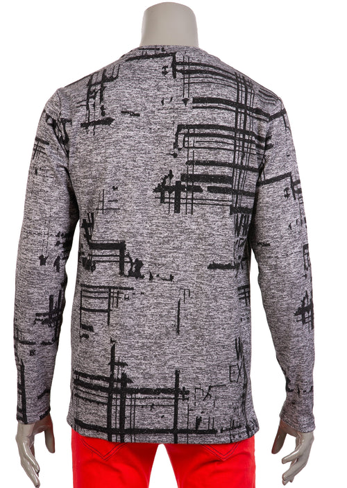 Gray Abstract Print Detailed Sweater