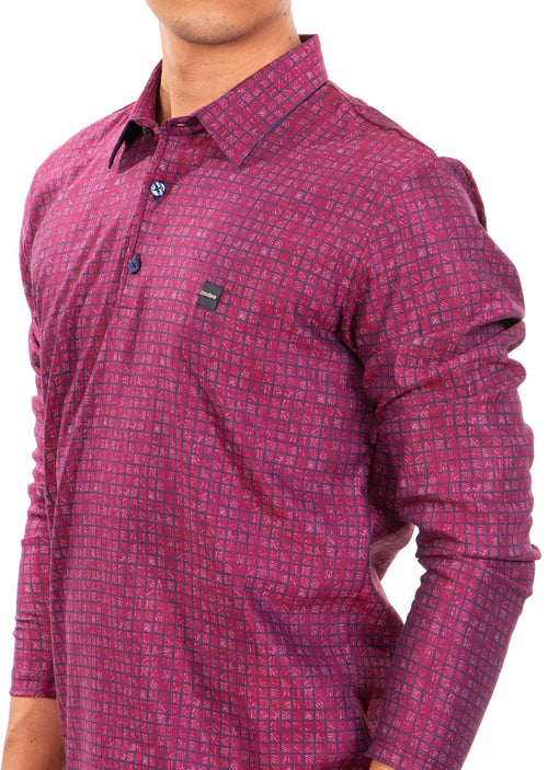 Burgundy Square Print Polo