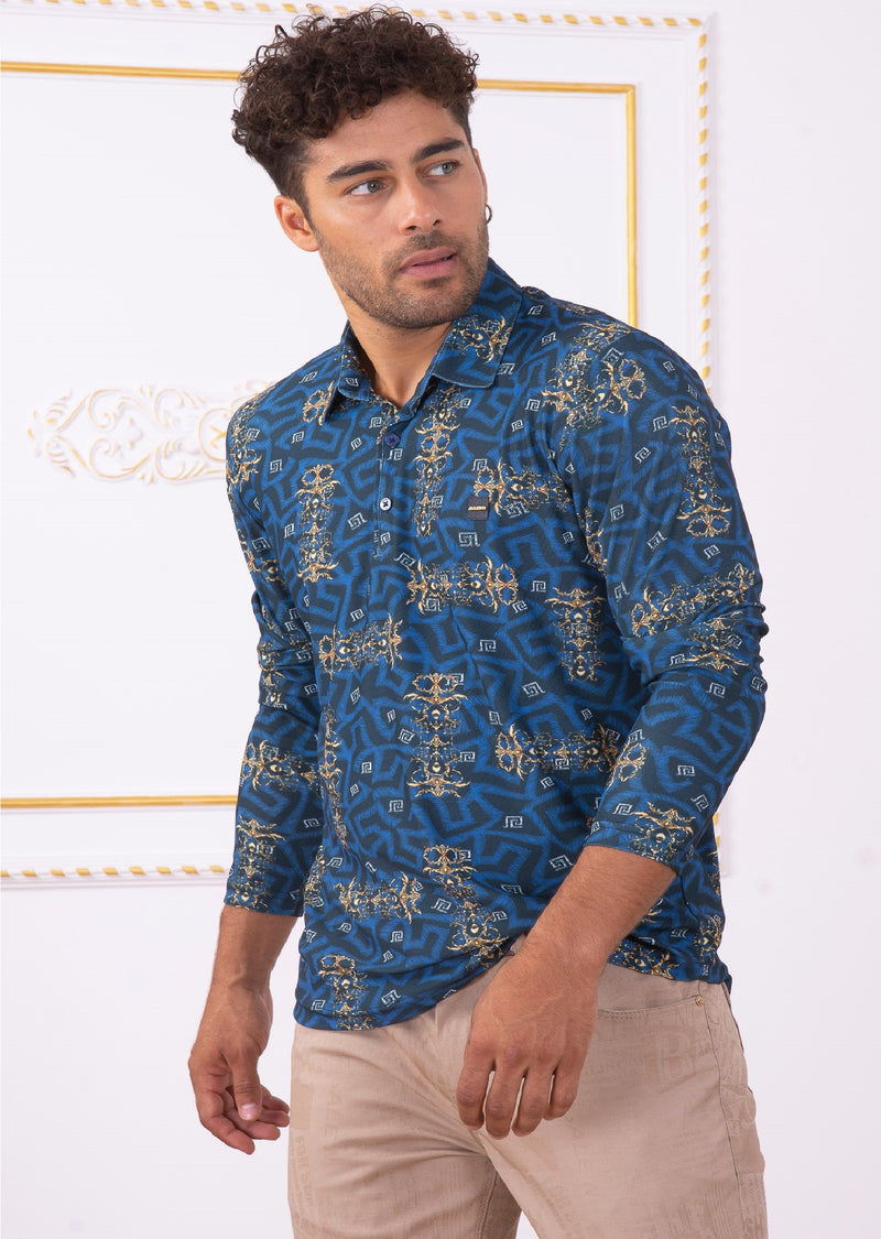 Blue Maze Meander Polo