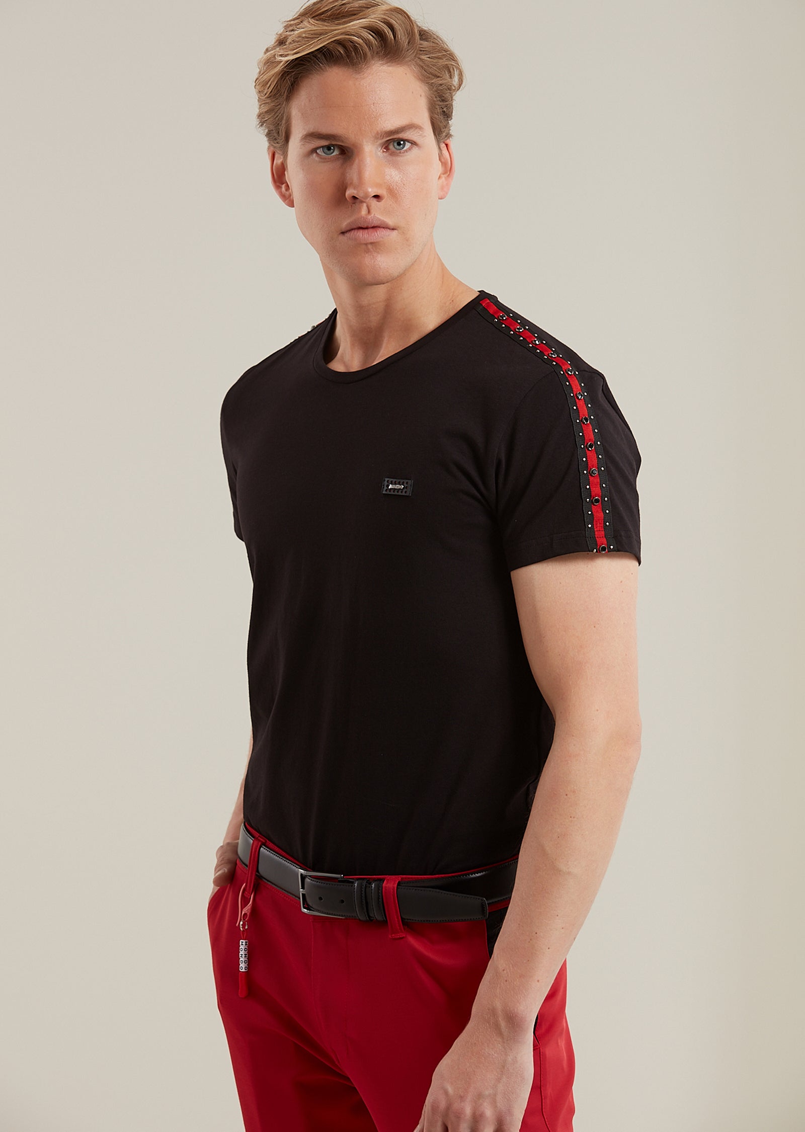 Black Red Stripe Rhinestone Studded Tee – MONDO Menswear